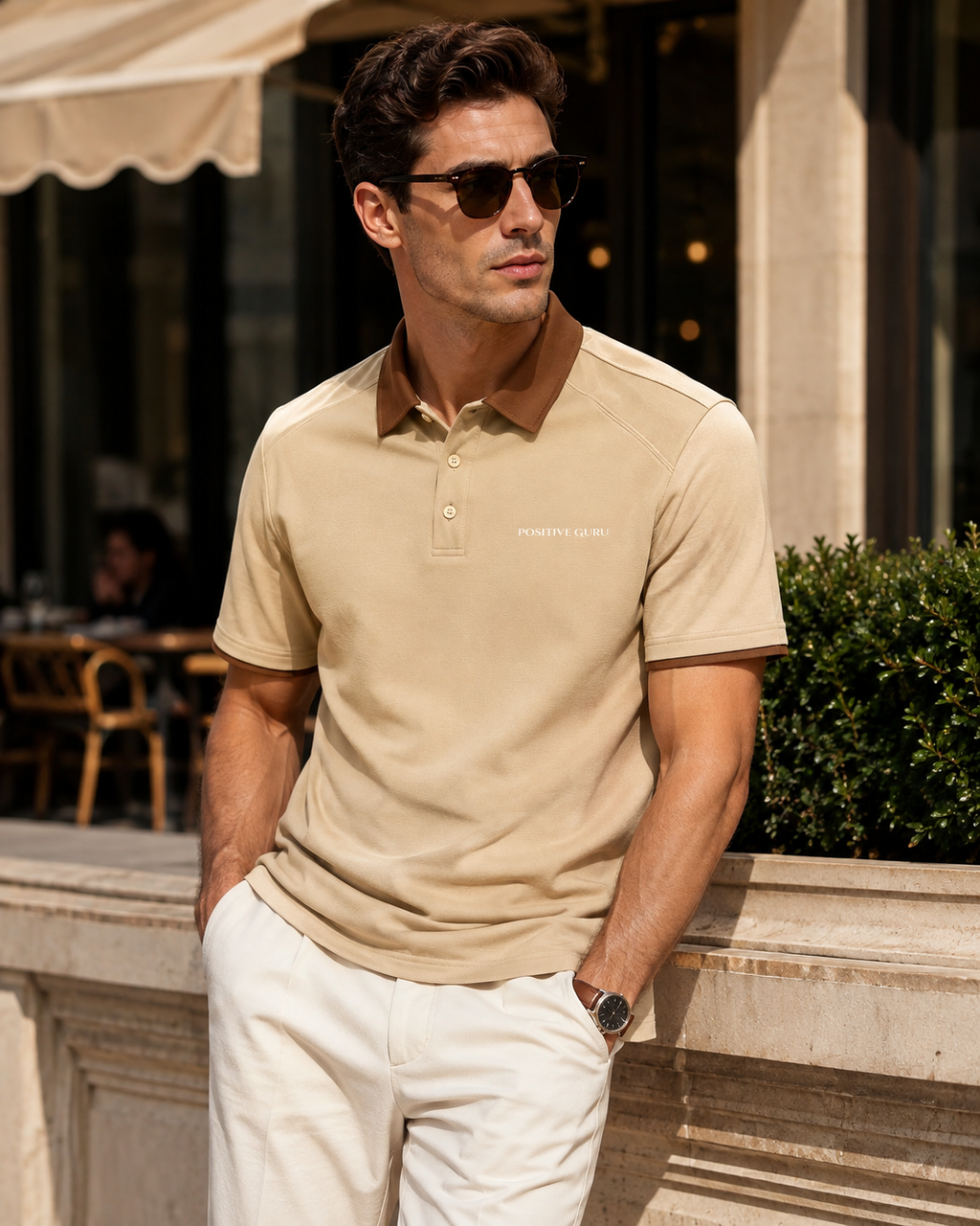 Serendipity Contrast Collar Raglan Polo - Khaki