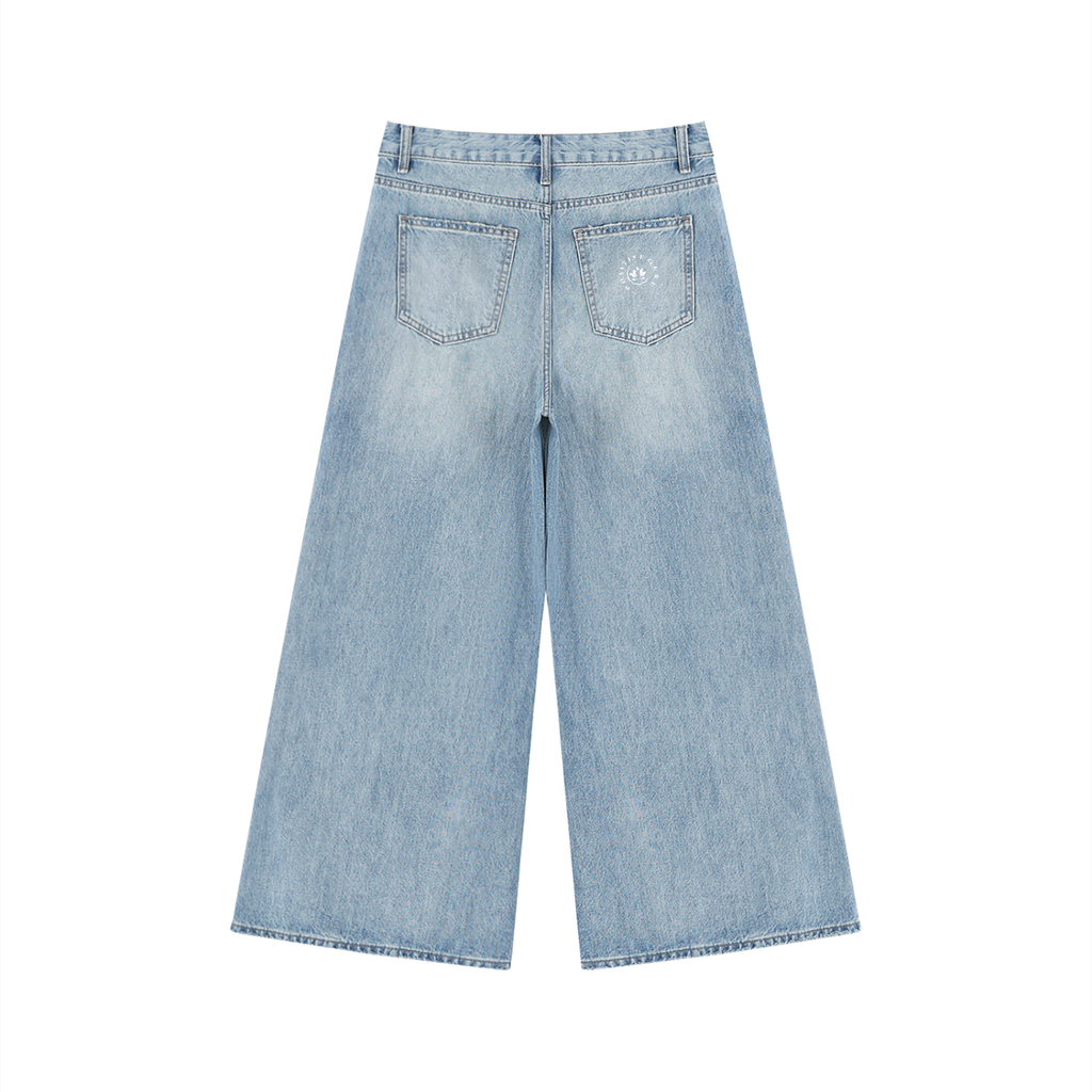Women's Vintage Wash Distressed Wide Leg Jeans