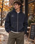 Street / Luxury Manifesto Boxy Hooded Denim Jacket -- Boxy Fit (Fortuitous)