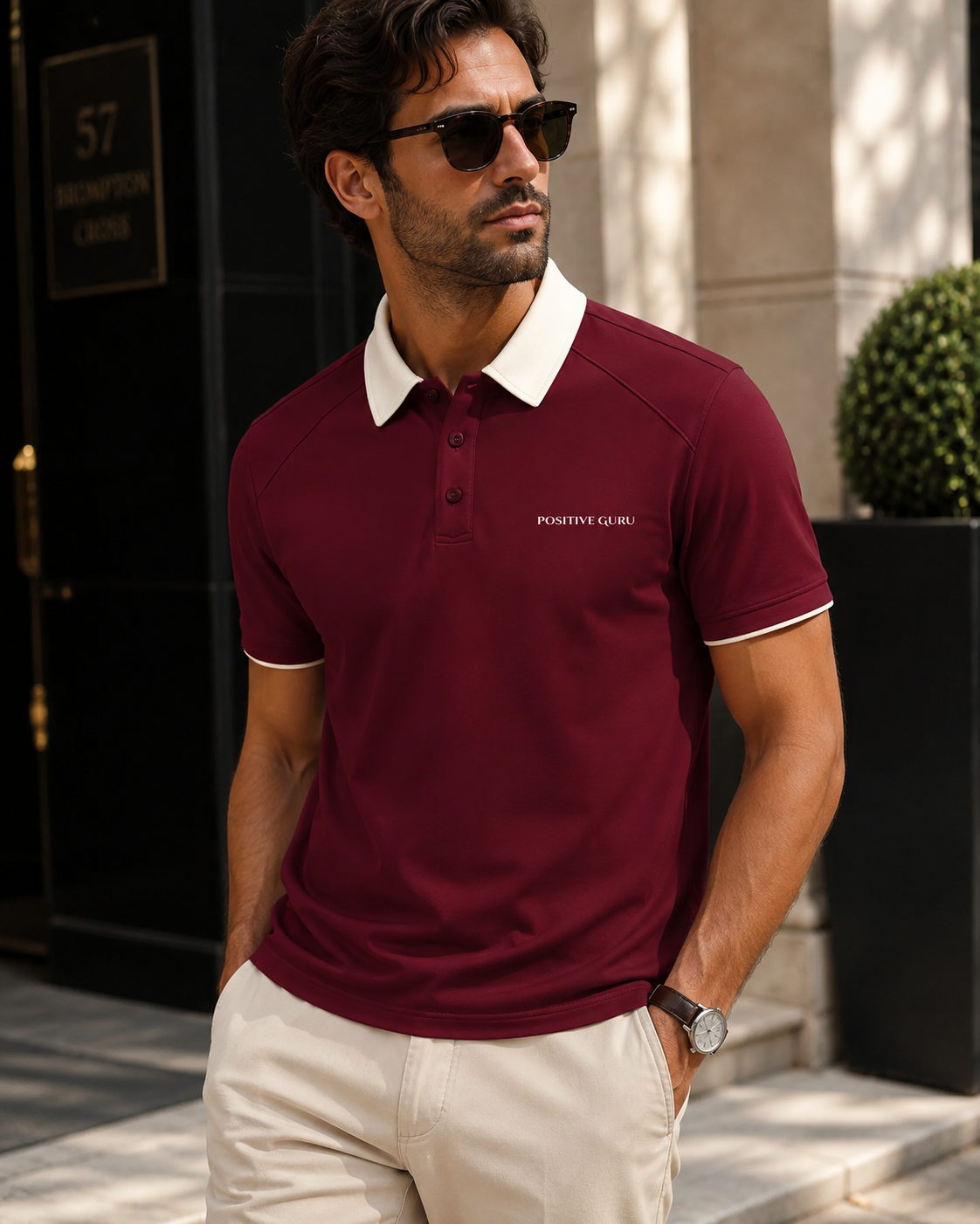 Serendipity Contrast Collar Raglan Polo - Wine Red
