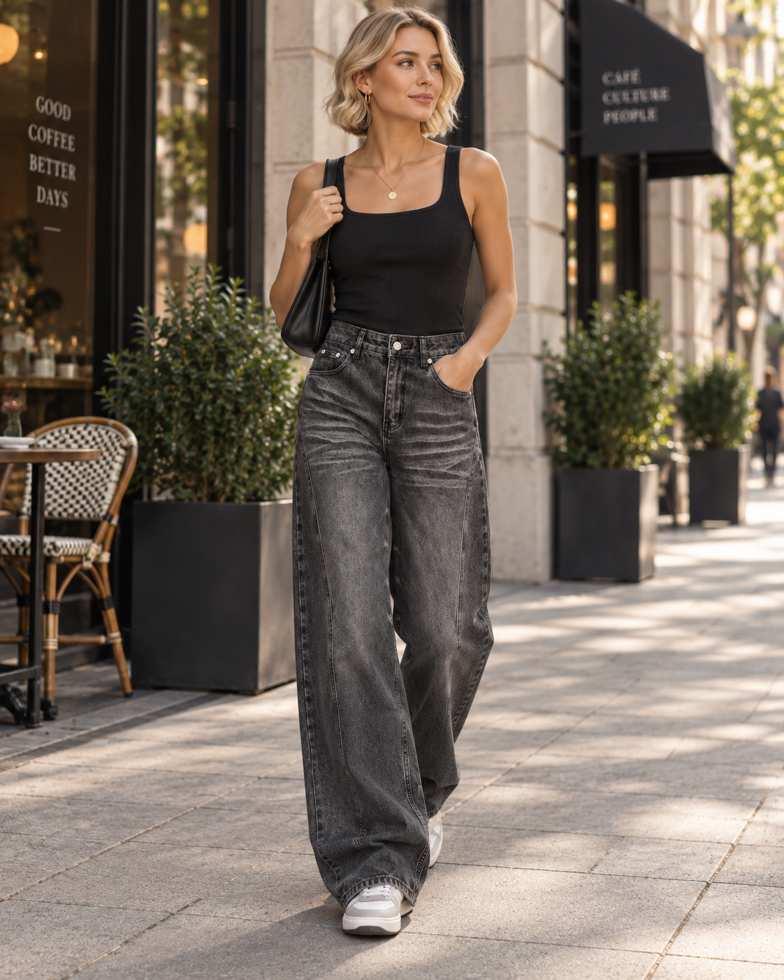 Women’s Vintage Wash Wide Leg Denim Jeans