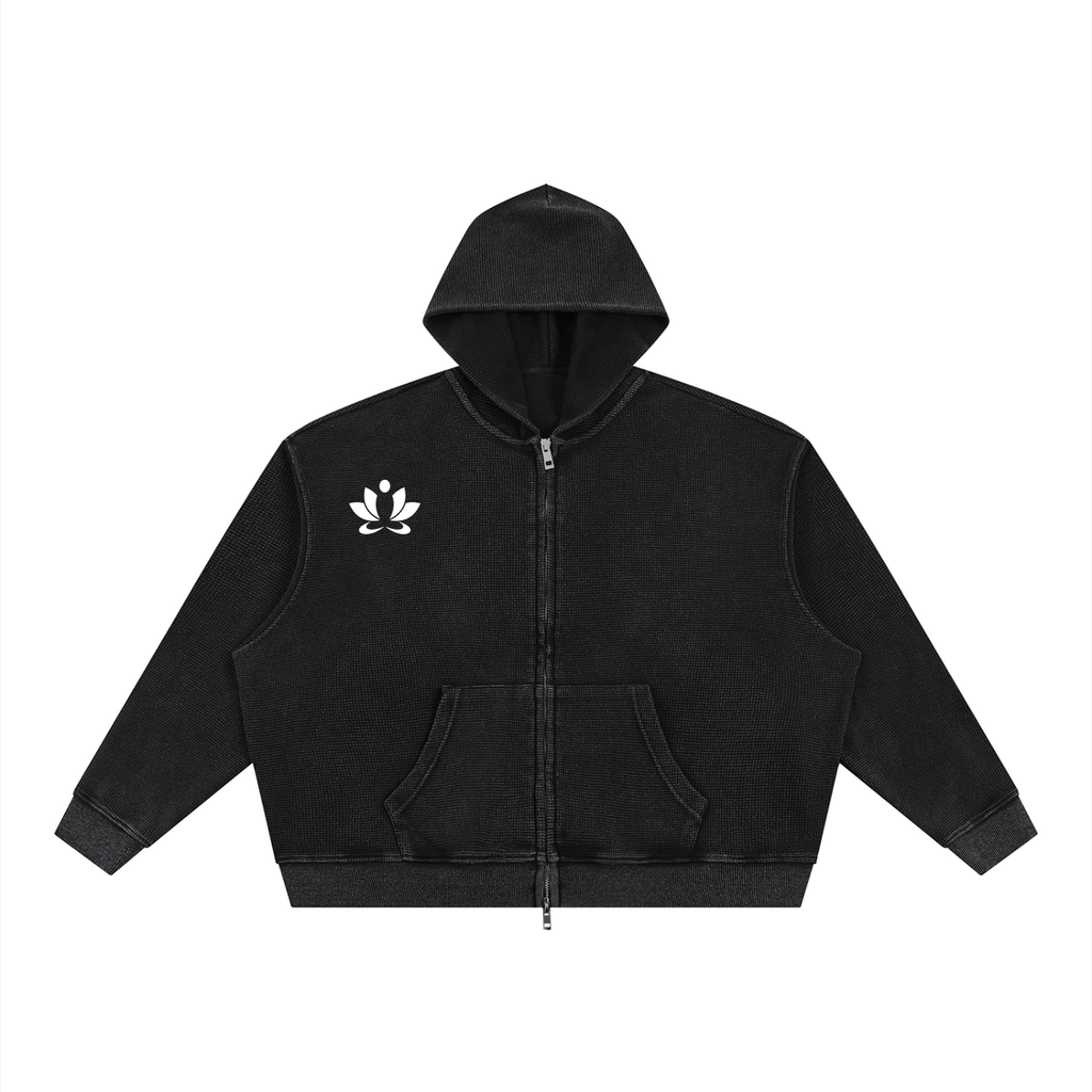 Awareness Vintage Wash Boxy Waffle Full Zip Hoodie