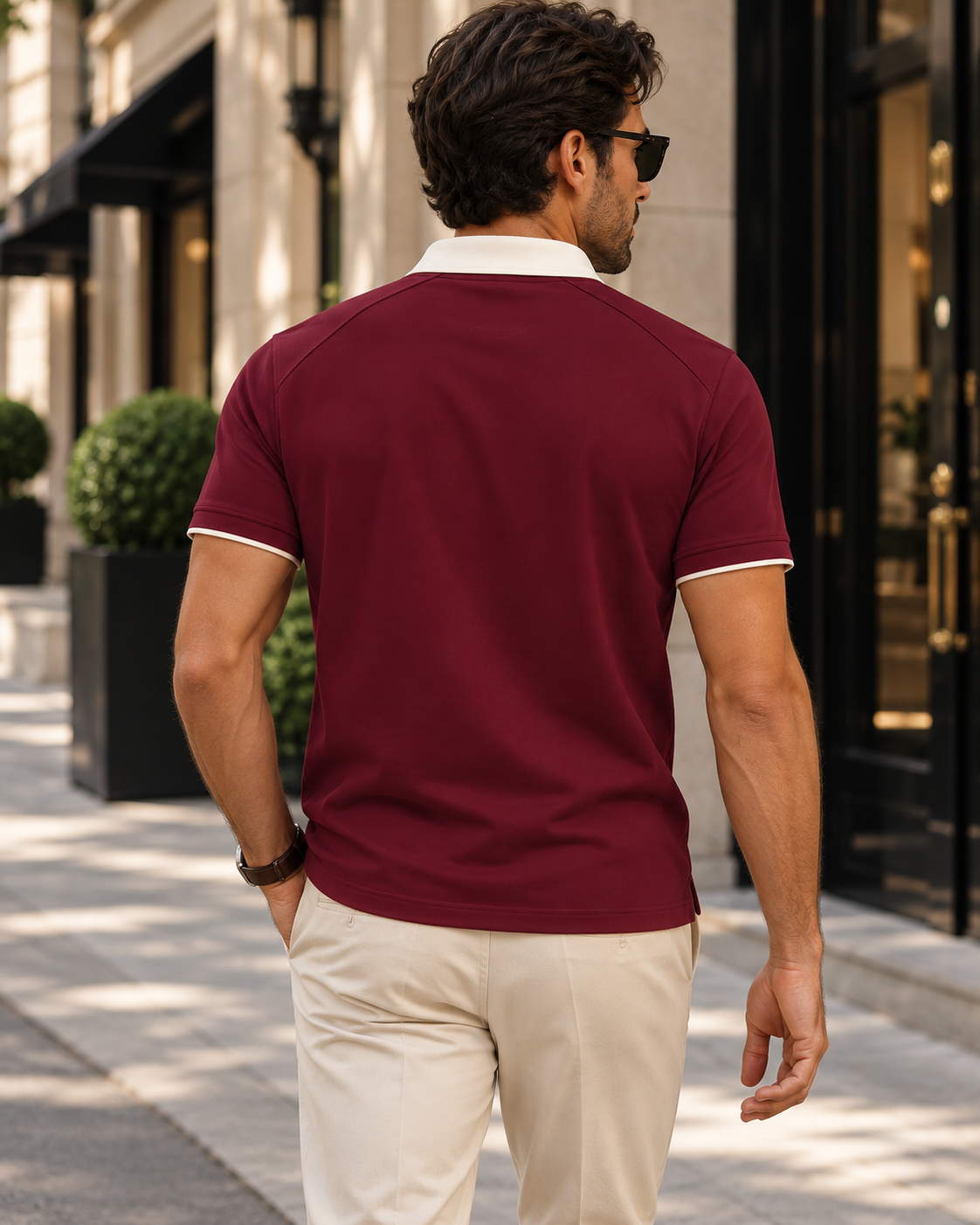 Serendipity Contrast Collar Raglan Polo - Wine Red