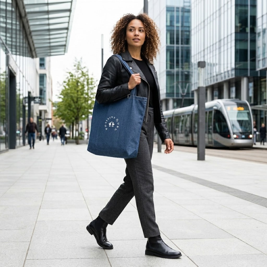 Organic denim tote bag