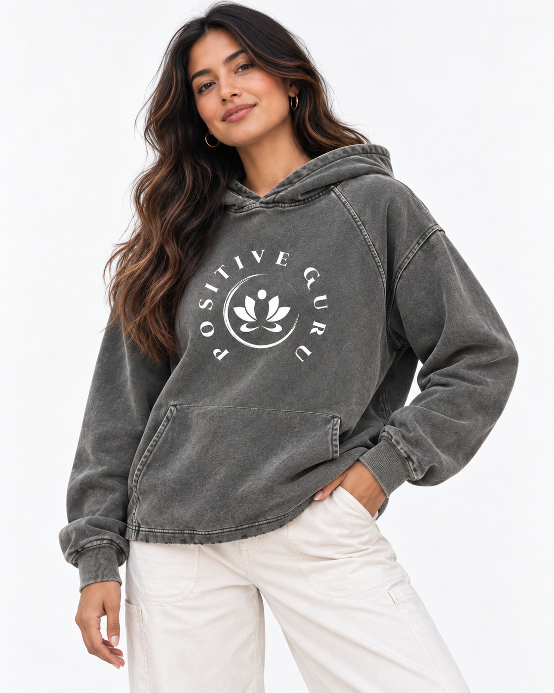 Women's Vintage Washed Frayed-Hem Hoodie Gray
