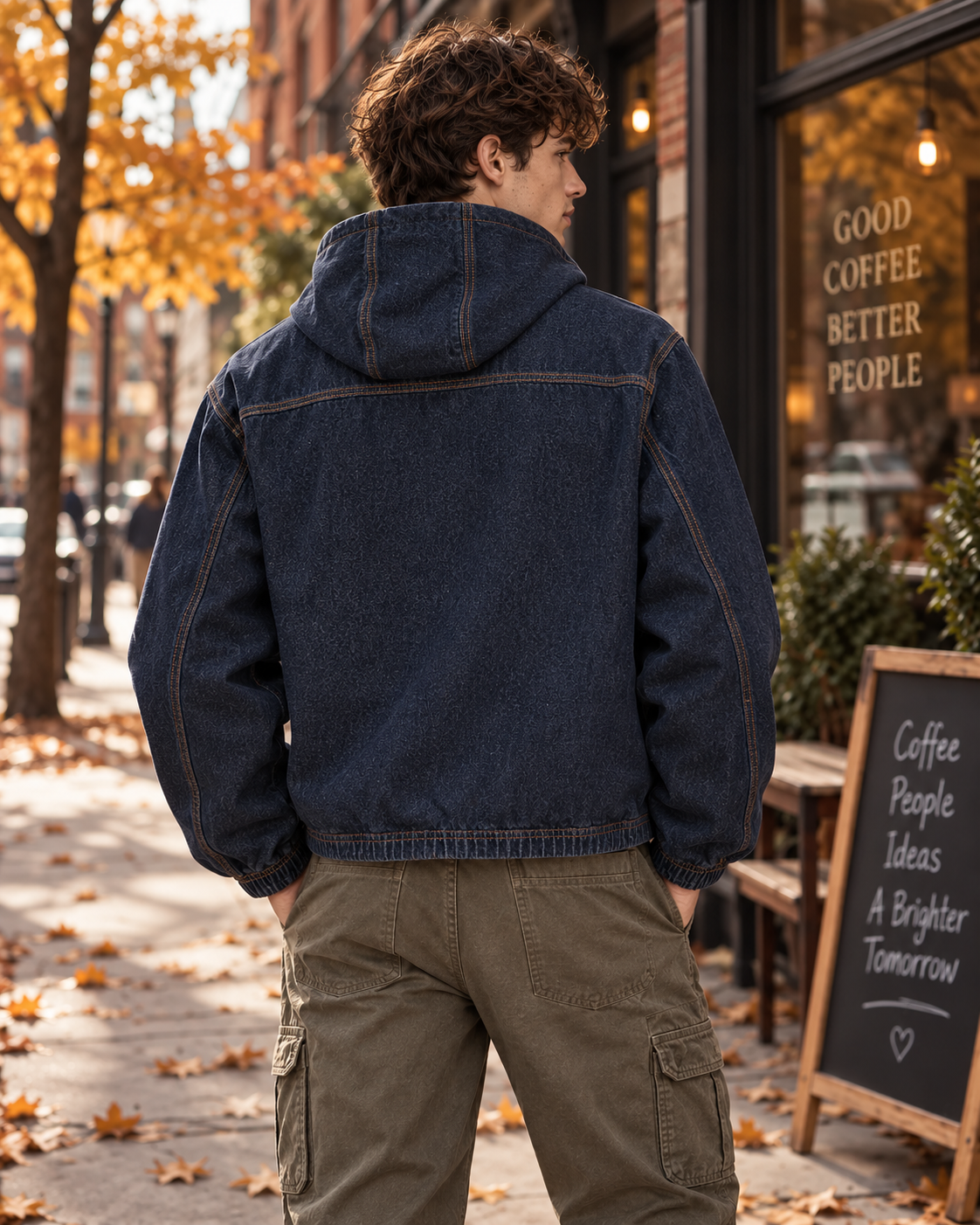 Manifesto Boxy Vintage Wash Hooded Denim Jacket -- Boxy Fit